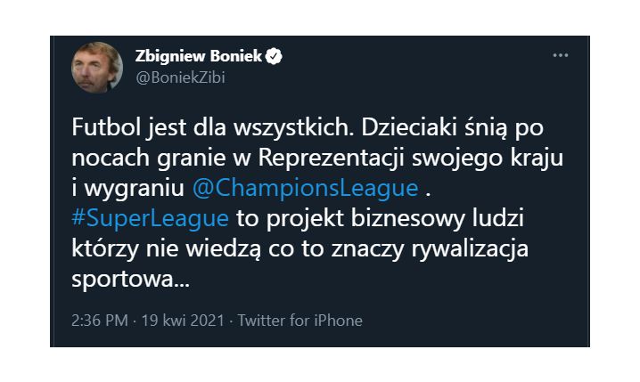 TWEET Zbigniewa Bońka na temat SUPERLIGI!